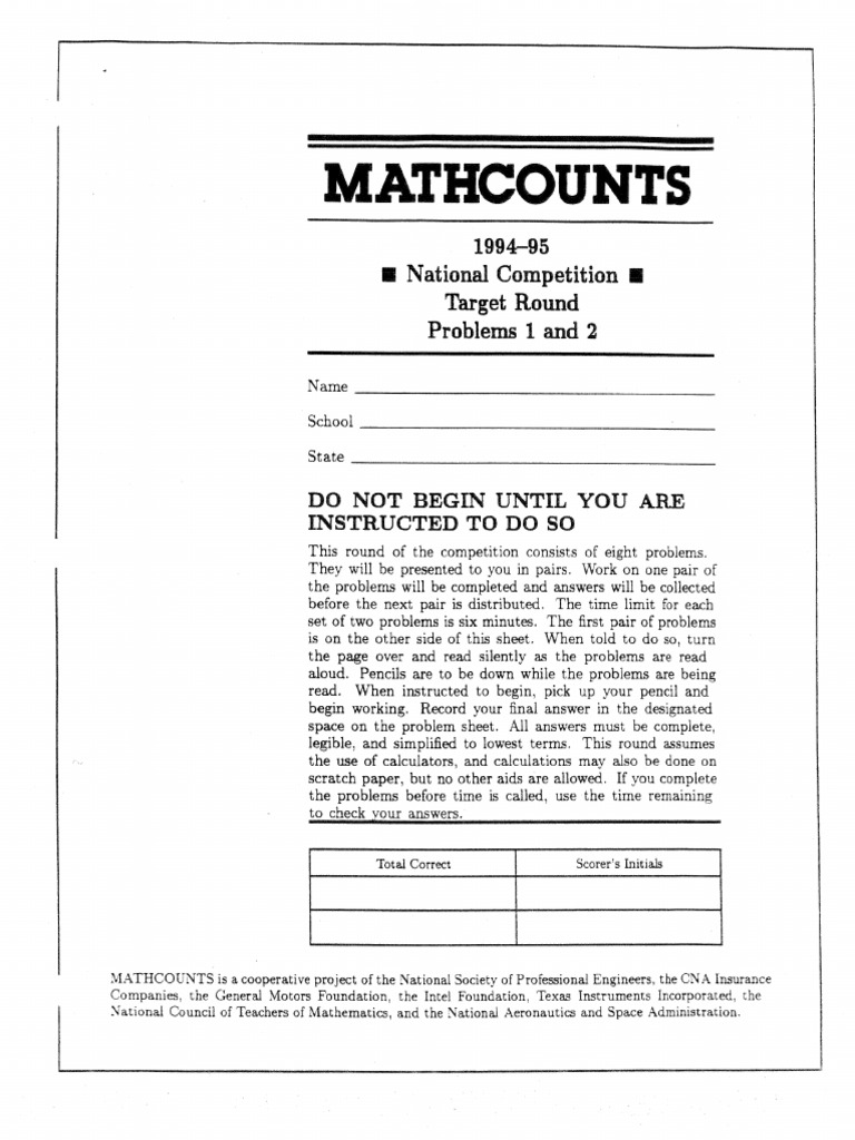 MATHCOUNTS 1994-95 Target Round | PDF | Mathematics