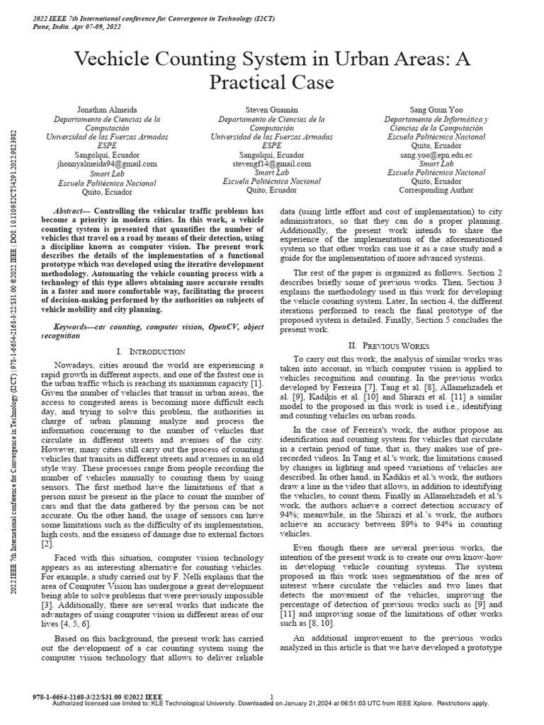Urban Vehicle Counting System Using AI | PDF | Computer Vision | Type I ...