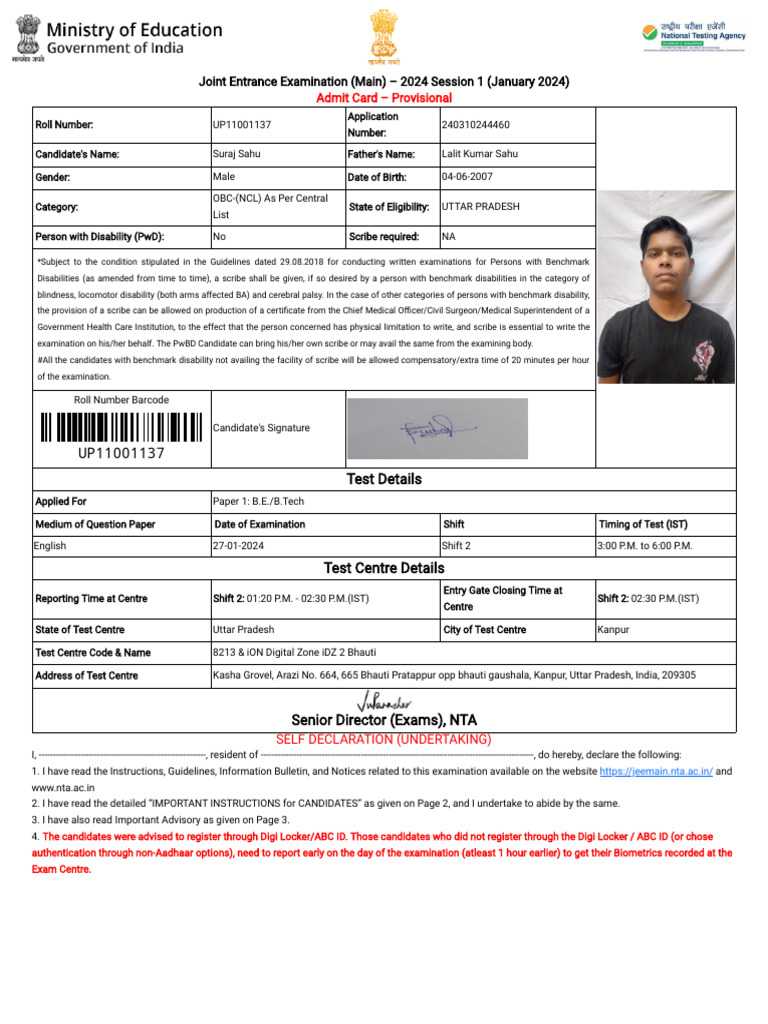 Admit Card | PDF | Identity Document