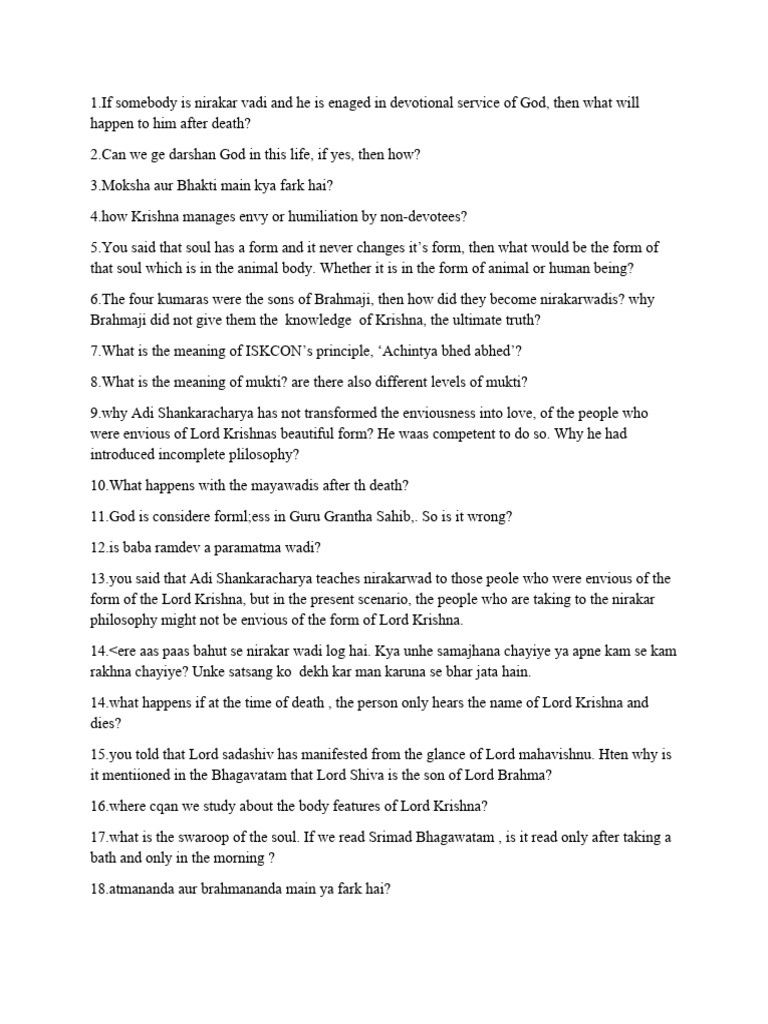 Spiritual Questions on Devotion and Philosophy | PDF | Moksha | Bhakti ...