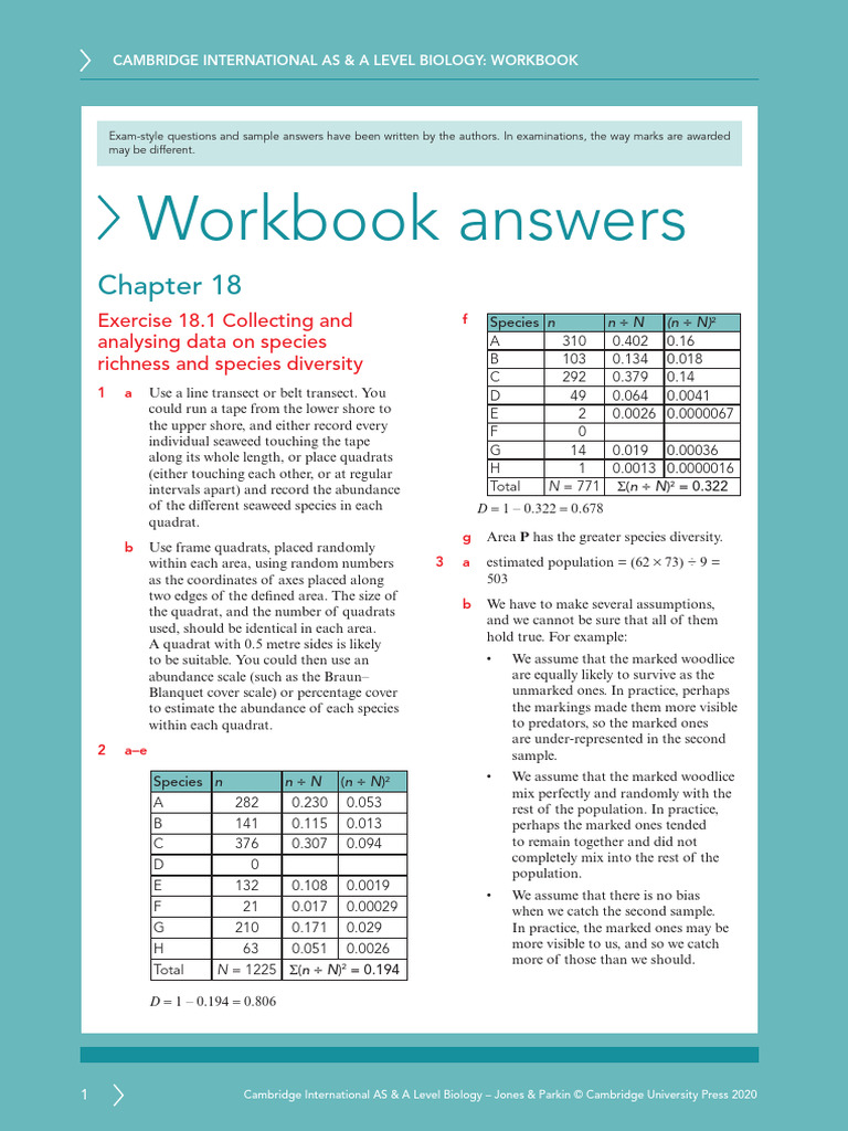 Workbook Exercise Answers Chapter 18 Asal Biology PDF | Download Free ...