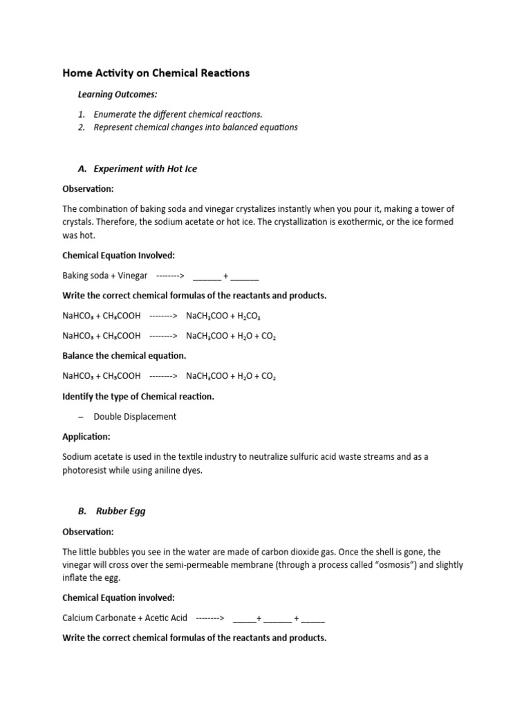 Home Activity 8 - Chemical Reactions - Gadi | PDF | Chemistry | Sets Of ...