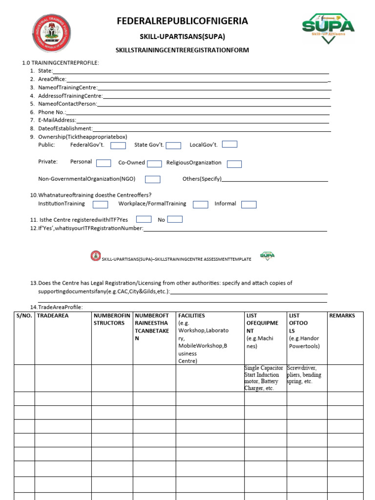 Supa Training Centres Registration Form Pdf Electrical Components