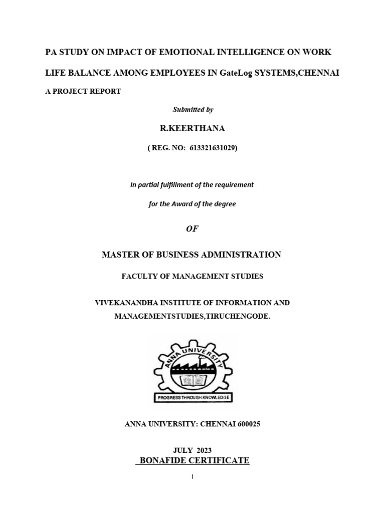 Emotional Intelligence & Work-Life Balance Study | PDF | Motivation ...