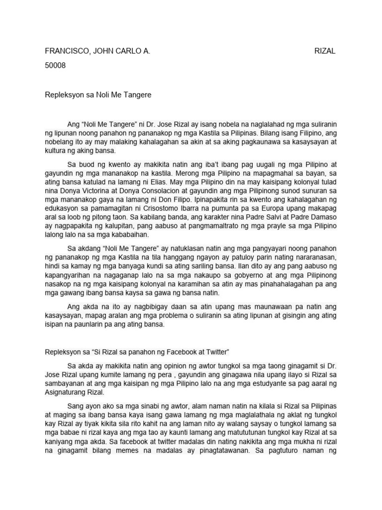 Repleksyon Sa Noli Me Tangere | PDF