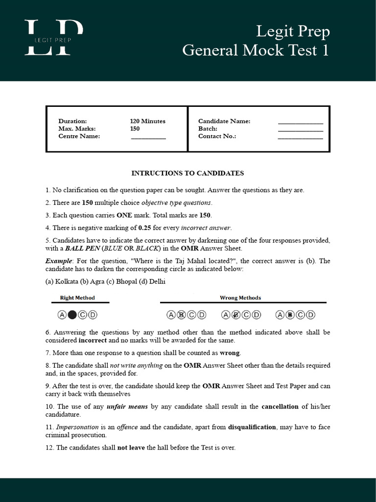 Legit Prep General Mock Test 1 | PDF | Legal Liability | Defamation