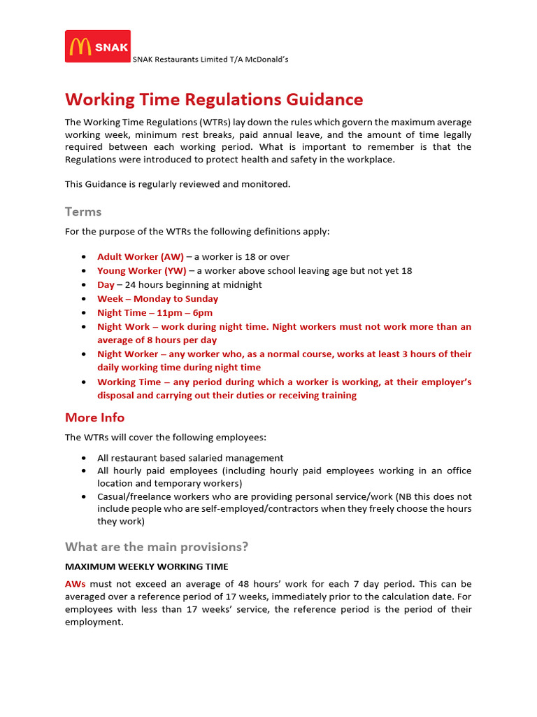 Working Time Directive Rest Days