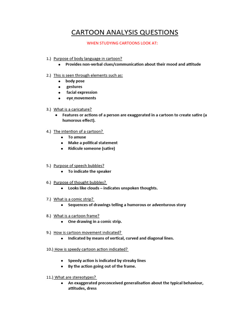 Cartoon Analysis Techniques and Questions | PDF | Cartoon | Satire