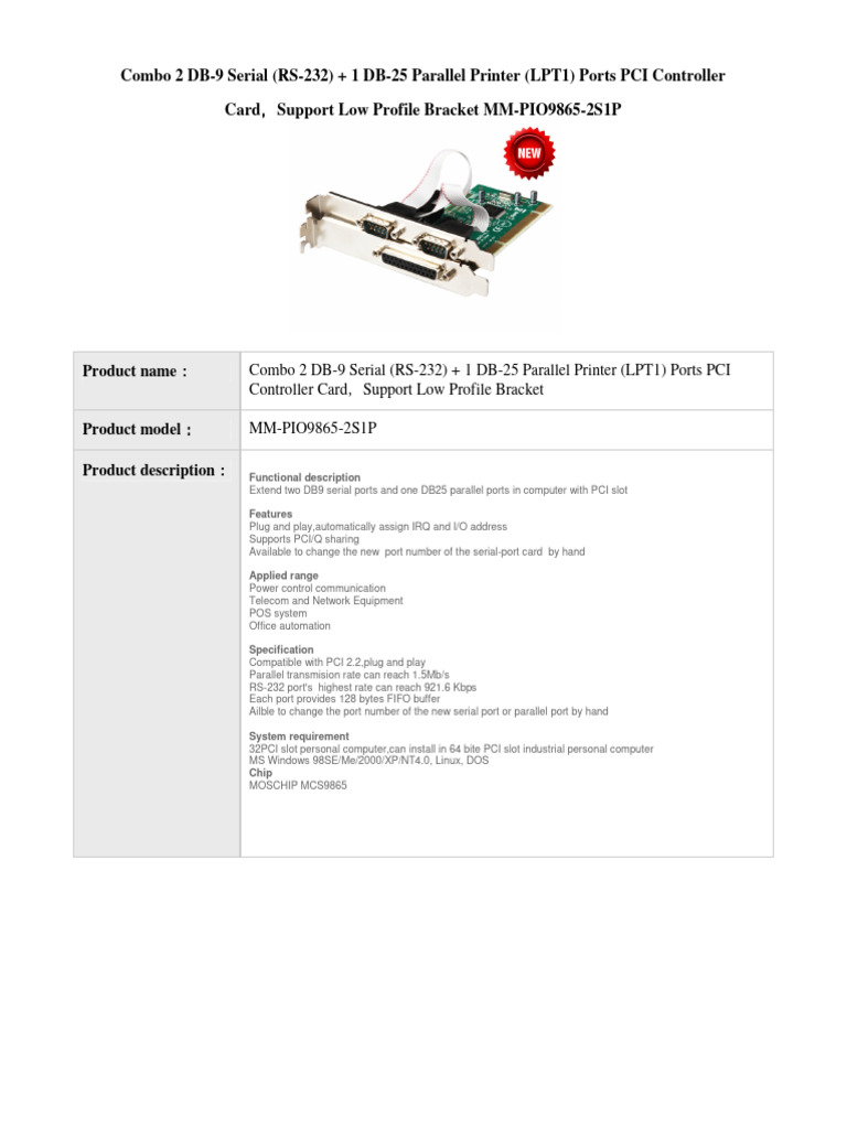 Parallel Card Rt-Pci2s1p | PDF