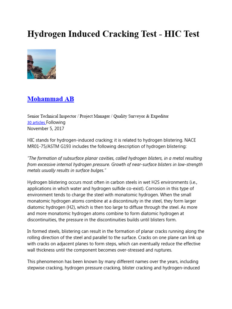 Hydrogen Induced Cracking Test | PDF | Steel | Pipe (Fluid Conveyance)