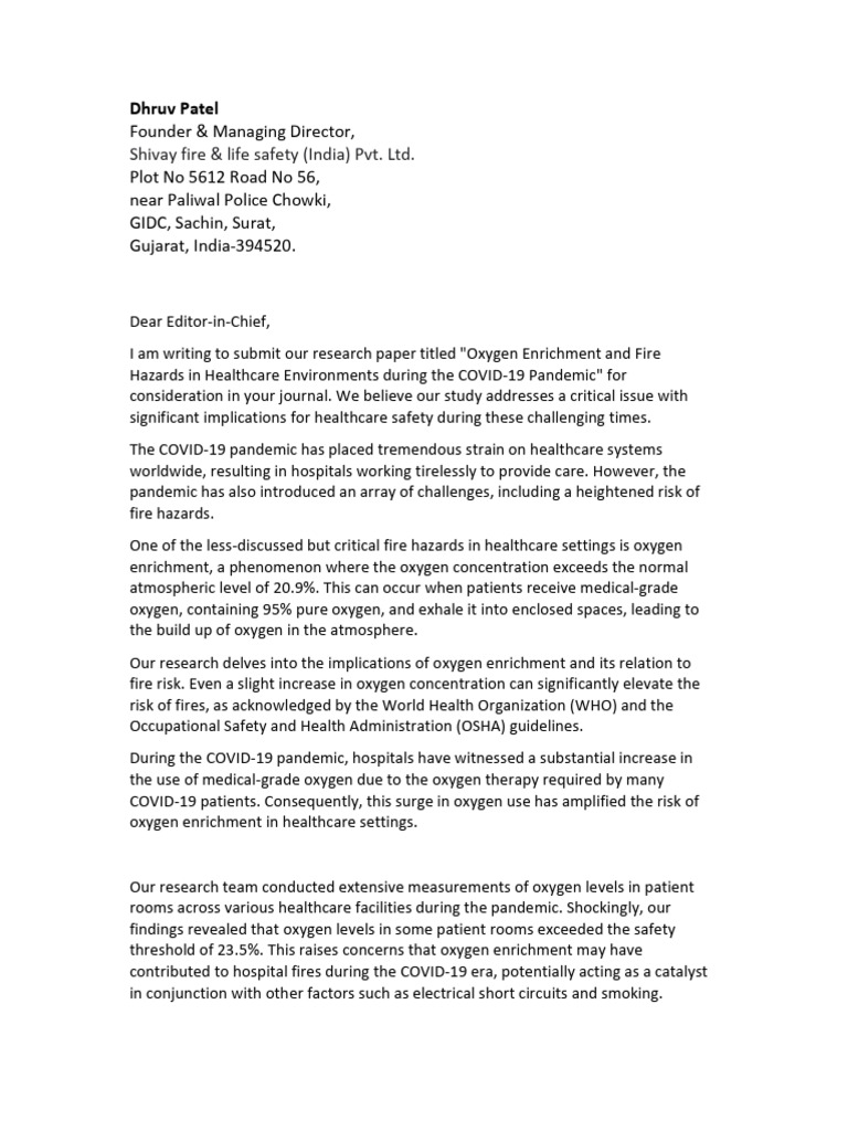 Cover Letter | PDF | Health Care | Oxygen