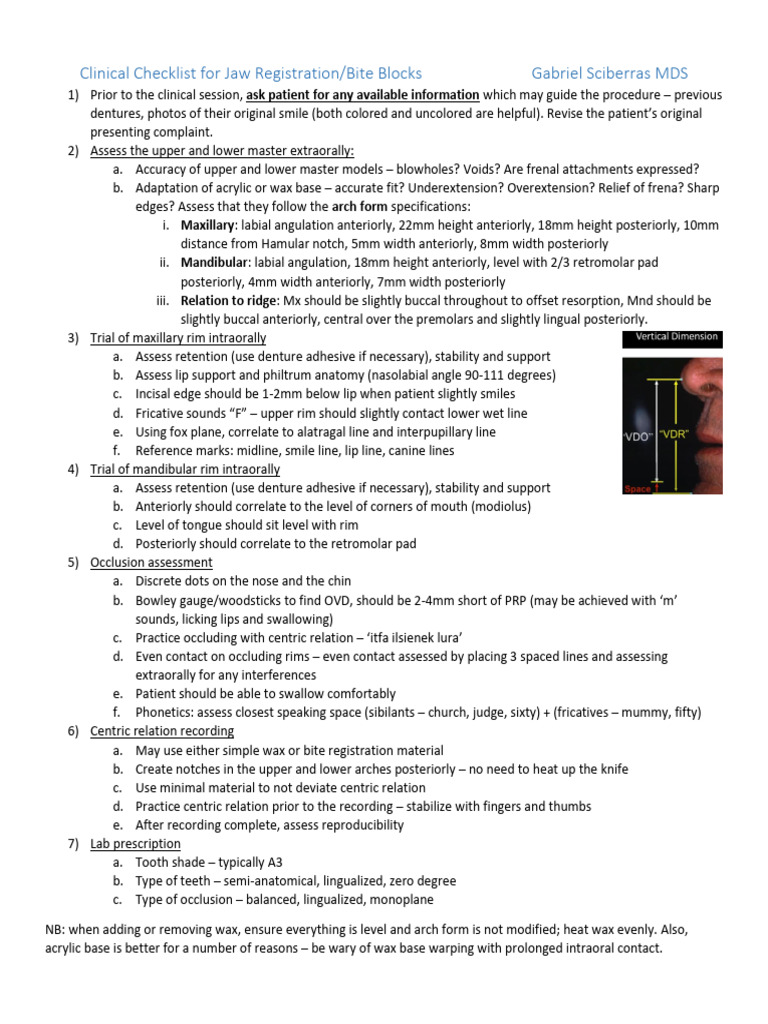 Clinical Checklist for Jaw Registration PDF Mouth Tooth