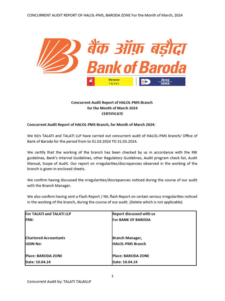 Halol-PMS Concurrent Audit Report 2024 | PDF | Cheque | Credit Card