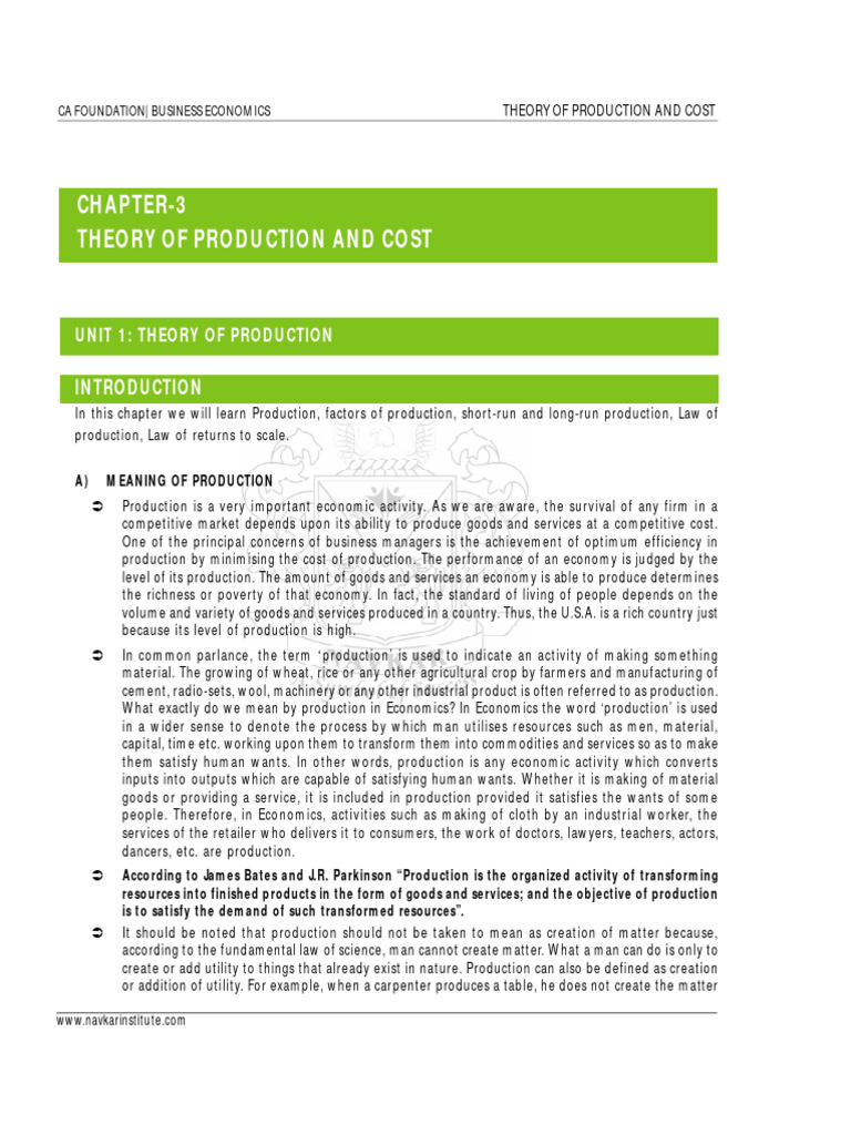 Theory of Production and Cost Analysis | PDF | Production Function ...