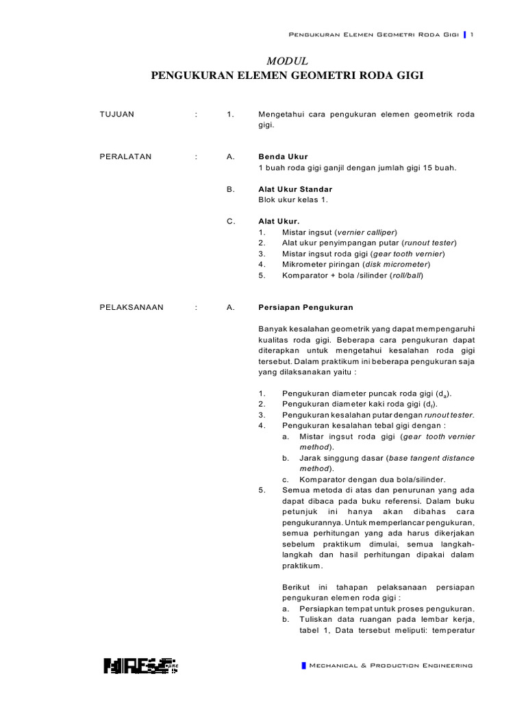 Modul PENGUKURAN ELEMEN GEOMETRI RODA GIGI | PDF