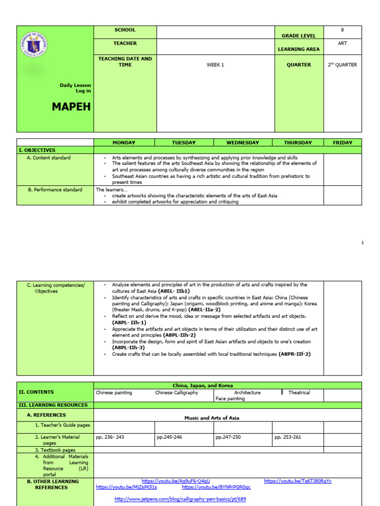 East Asian Art Lesson Plan for Grade 8 | PDF | Paintings | East Asia