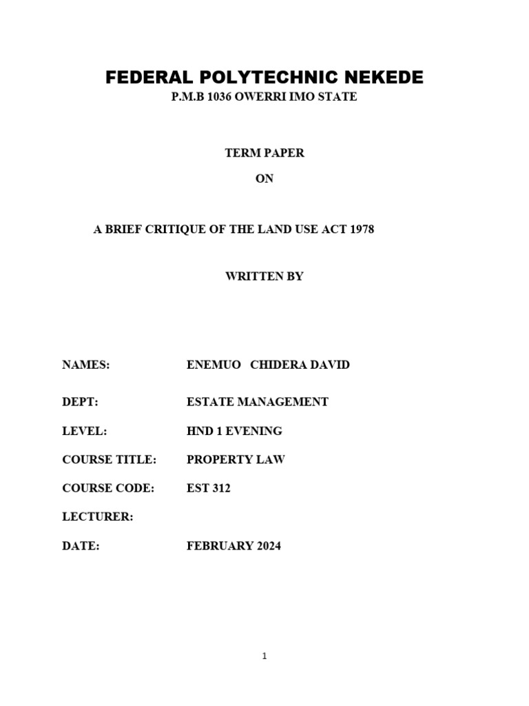 LAND USE ACT PDF Nigeria Eminent Domain