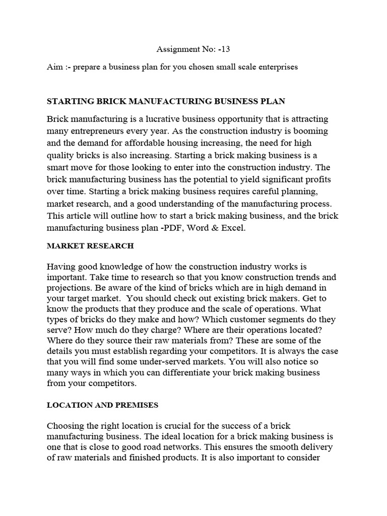 Starting Brick Manufacturing Business Plan Download Free PDF Brick