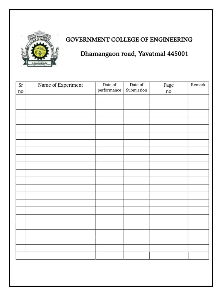 Engineering Experiment Log Template | PDF