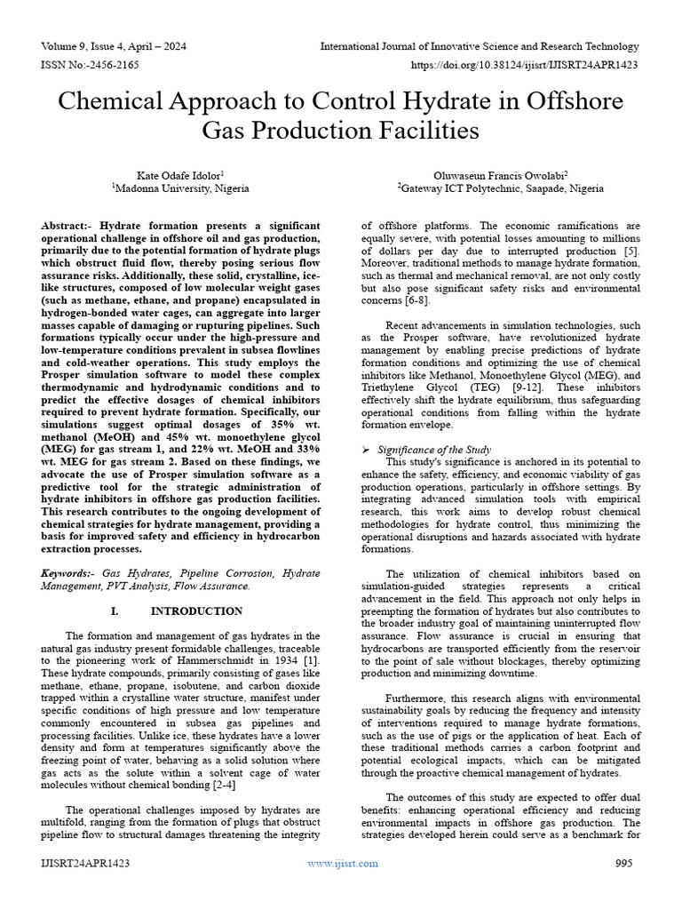 Chemical Approach To Control Hydrate in Offshore Gas Production ...