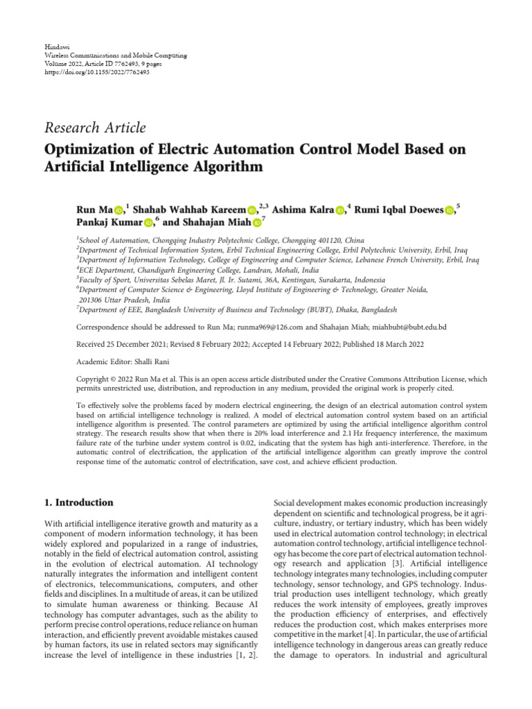 Optimization of Electric Automation Control Model | PDF | Automation ...