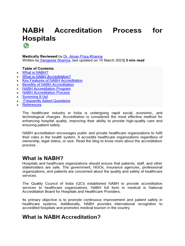NABH PDF Health Care Patient Safety