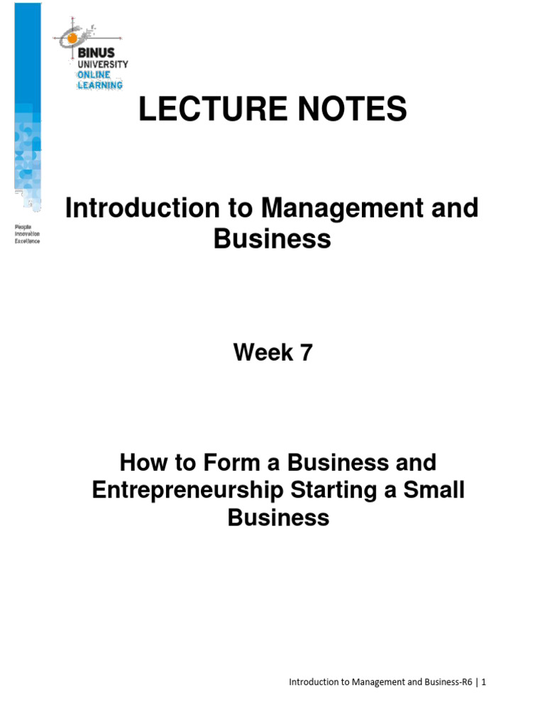 Lecture Notes: Introduction To Management and Business | PDF