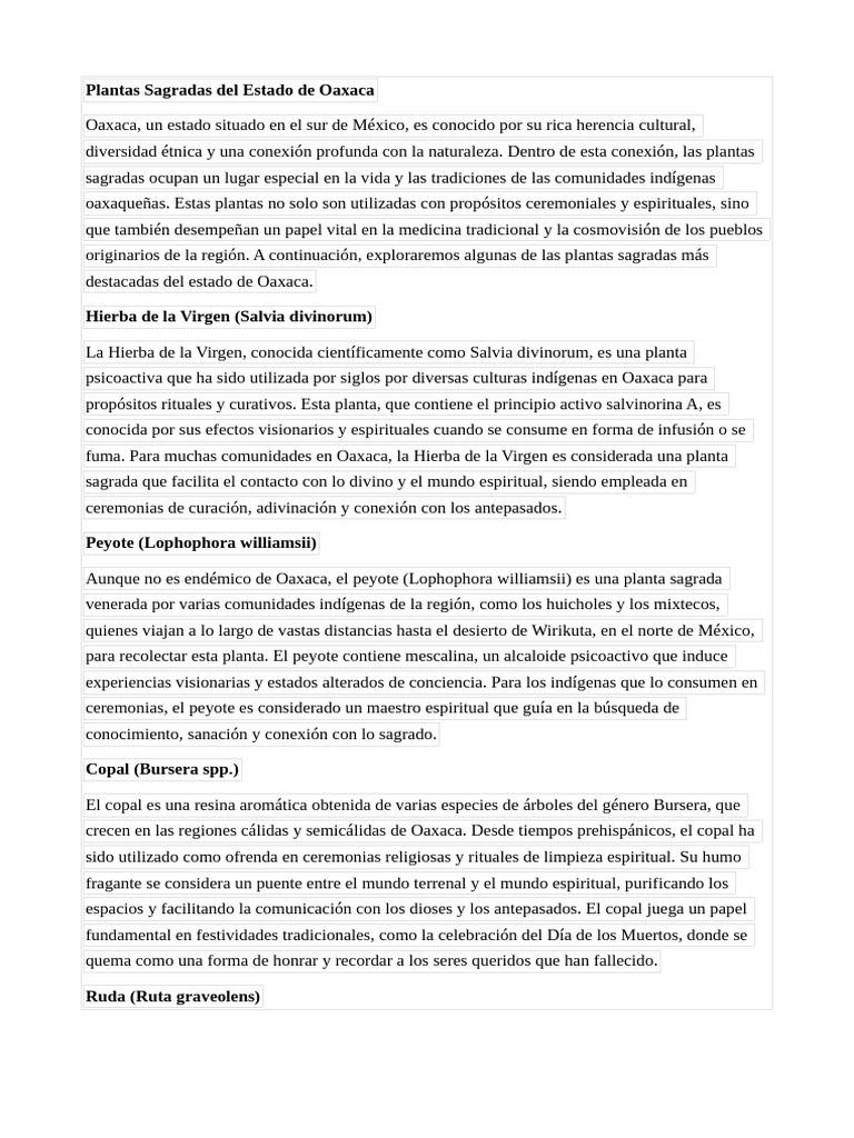 Plantas Sagradas Del Estado de Oaxaca. | PDF