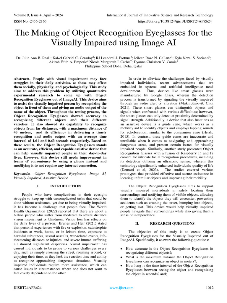 The Making of Object Recognition Eyeglasses For The Visually Impaired