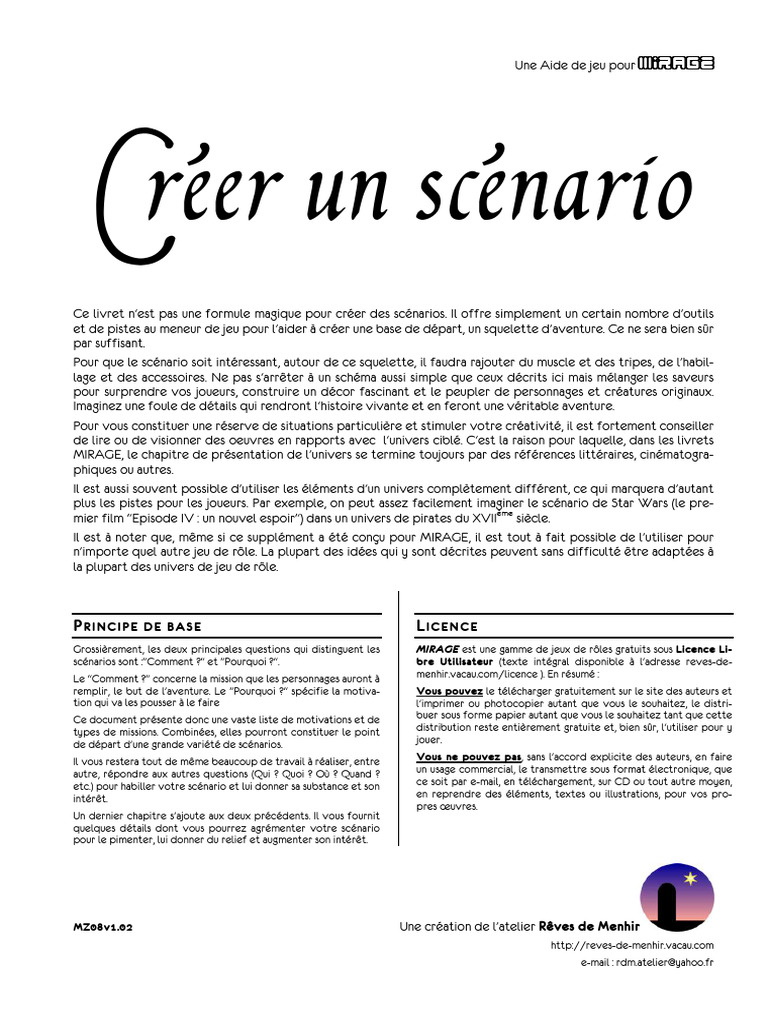 Outils pour créer des scénarios de jeu | PDF | Scénario | Motivation