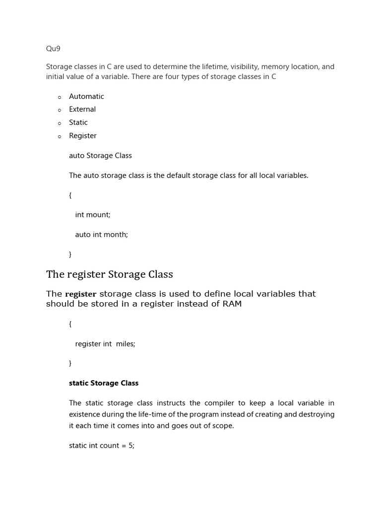 C Storage Classes and Array Operations | PDF | Computer Programming ...