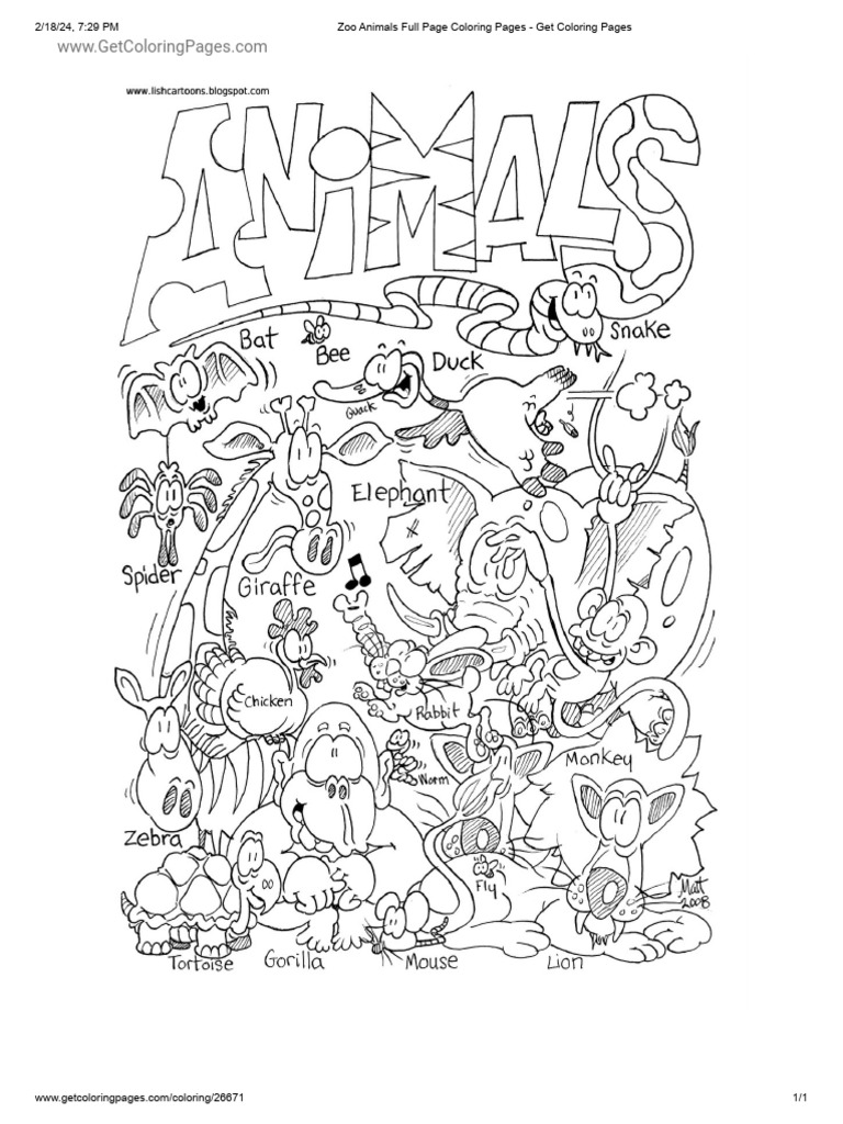 Zoo Animals Full Page Coloring Pages - Get Coloring Pages | PDF