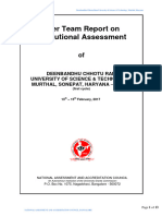 Peer Team Report On Institutional Assessment