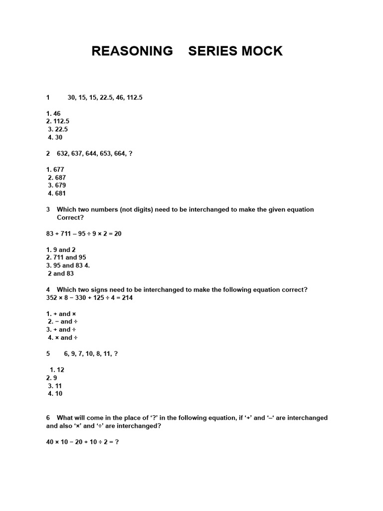 Reasoning Series Mock Test Questions | PDF | Teaching Methods & Materials