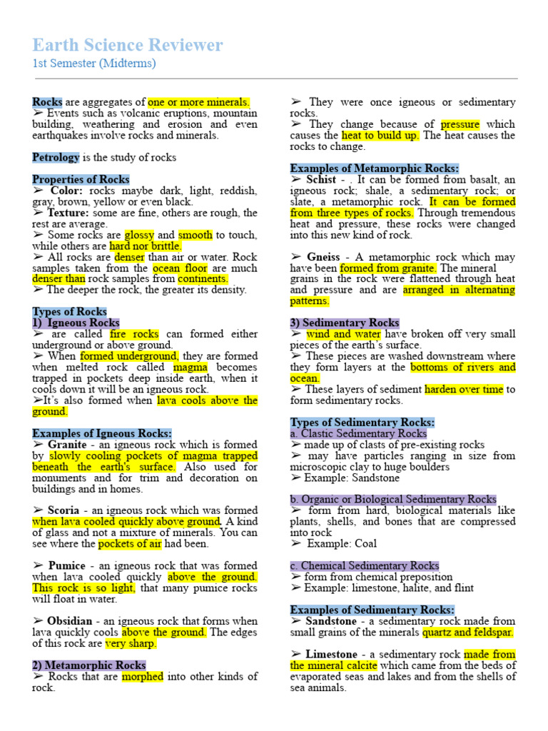 Reviewer For Earth Science | PDF | Rock (Geology) | Sedimentary Rock
