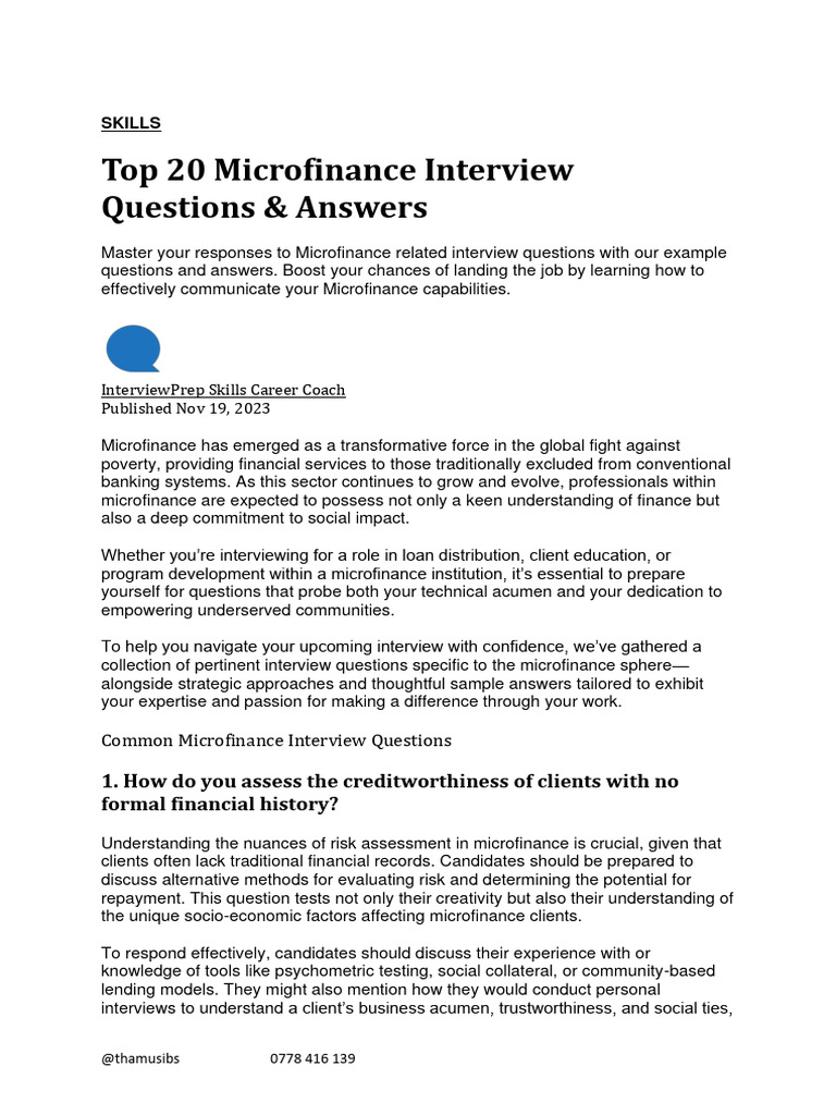 Microfinance Interview Preparation Guide | PDF | Microfinance | Microcredit