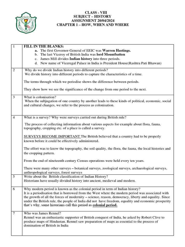 Ch 1 how when and where assignment ans key pdf british raj