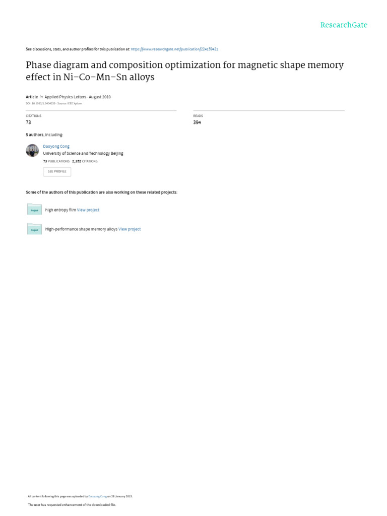 Ni-Co-Mn-Sn Alloys Phase Diagram Analysis | PDF | Shape Memory Alloy ...