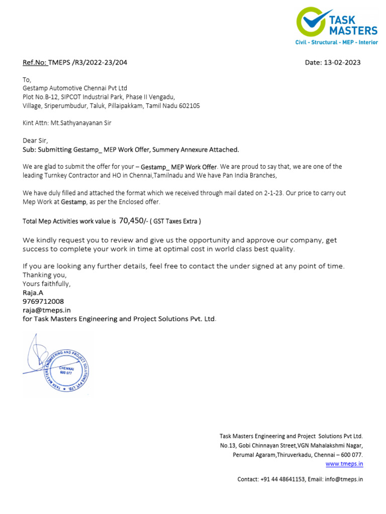 Gestamp MEP Work Offer Submission | PDF