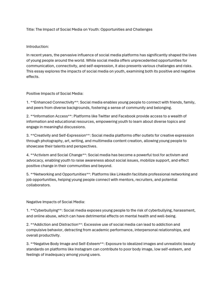 Social Media's Impact on Youth Behavior | PDF | Social Media | Popular ...
