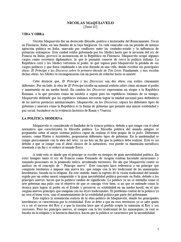 T.02 Nicolás Maquiavelo | PDF | El príncipe | Nicolás Maquiavelo
