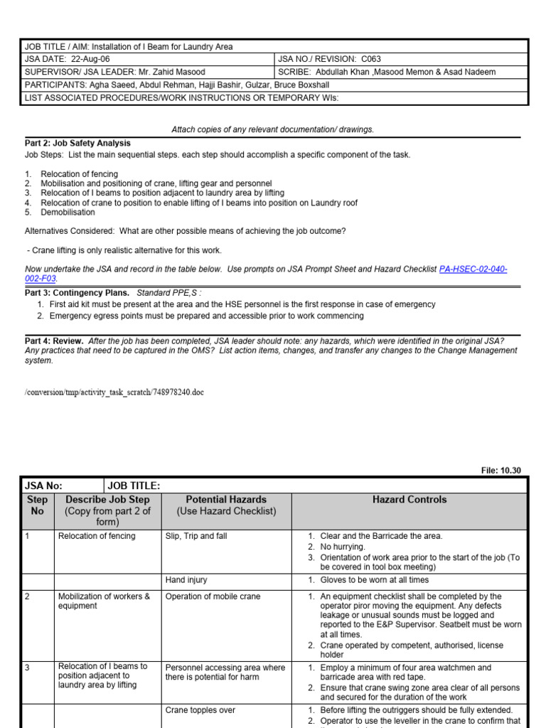 c063-jsa-for-installaiton-of-i-beam-at-laundry-area-pdf-crane
