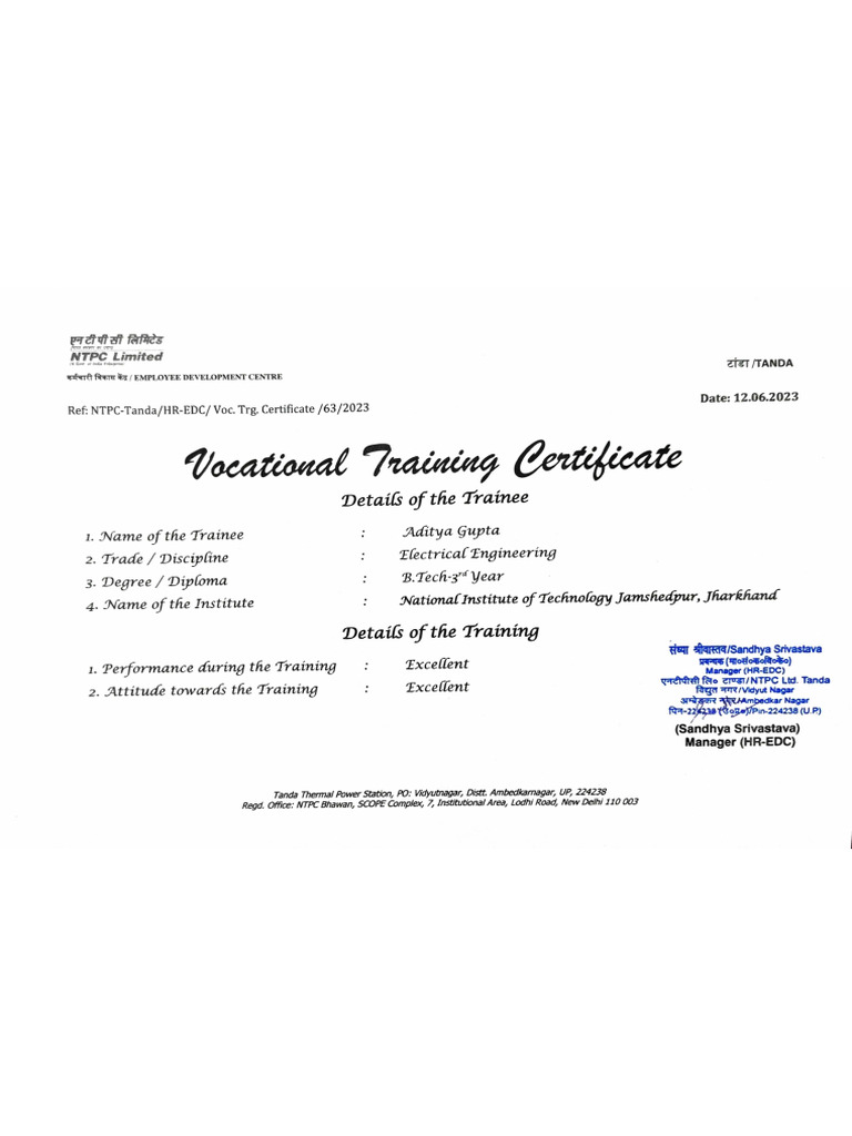 VT Certificate | PDF
