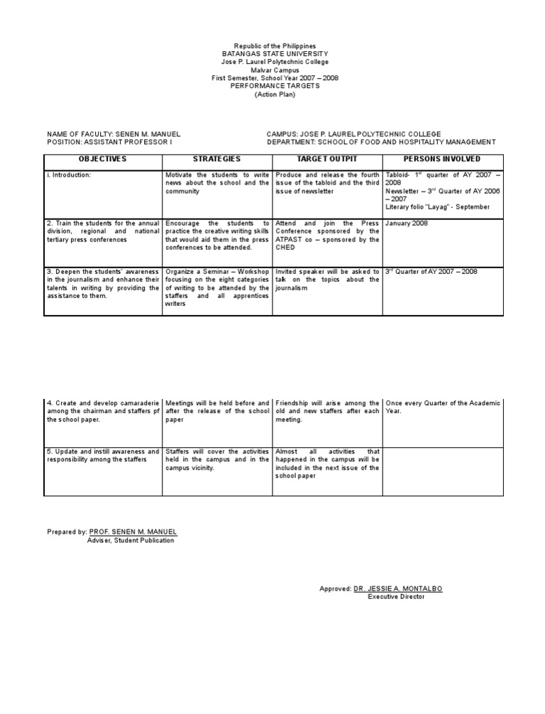 Journalism Action Plan 2007-2008 | PDF | Academia | Behavior Modification
