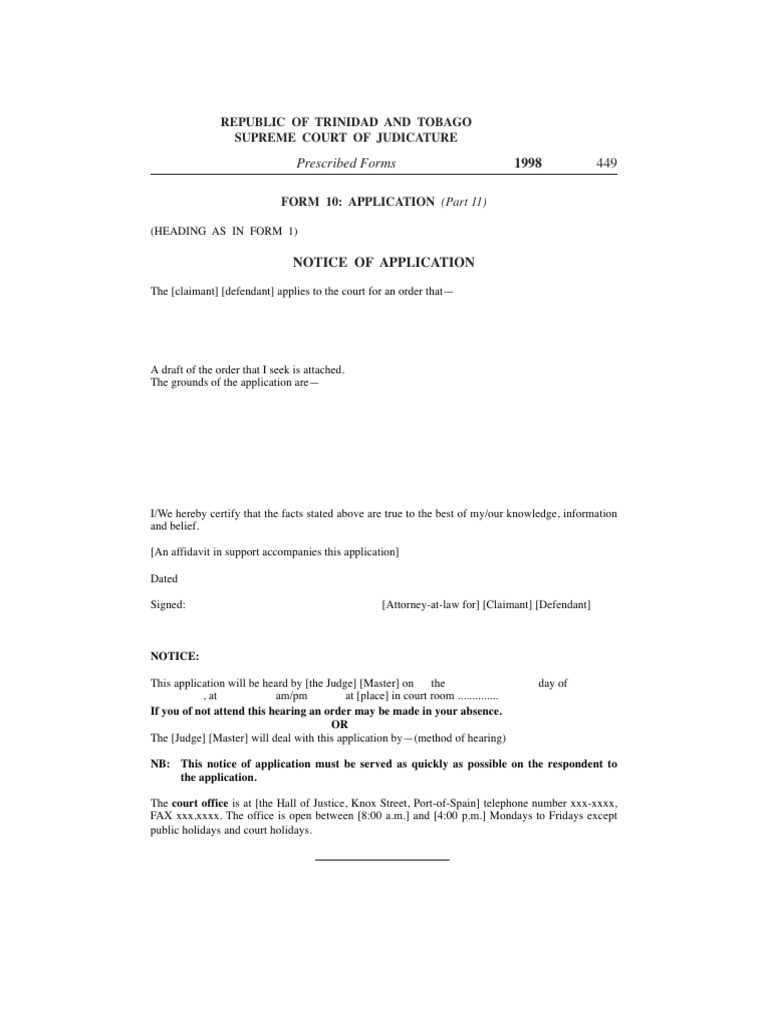 Trinidad and Tobago Court Application Form | PDF | Social Science