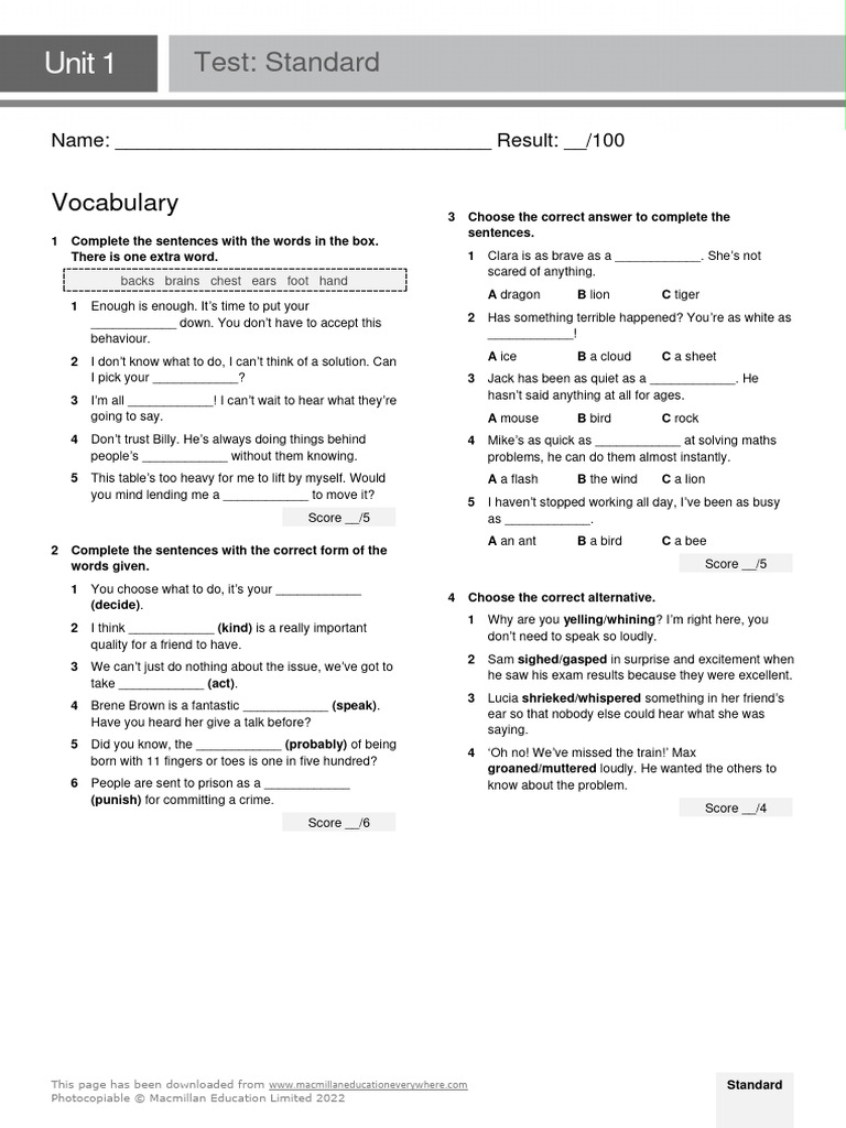 B2PLUS U1 Test Standard | PDF | Loneliness | Sleep