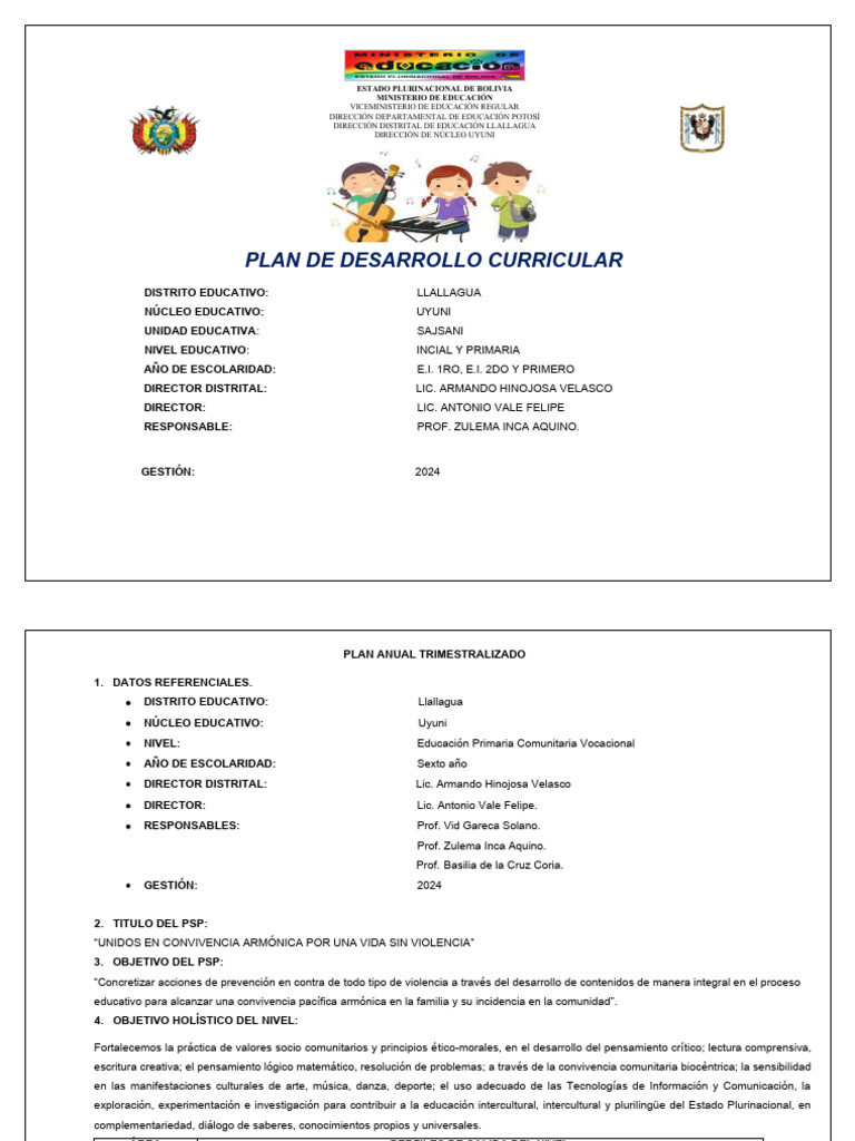 Plan de Desarrollo Curricular 2024 Bolivia | PDF | Exponenciación ...