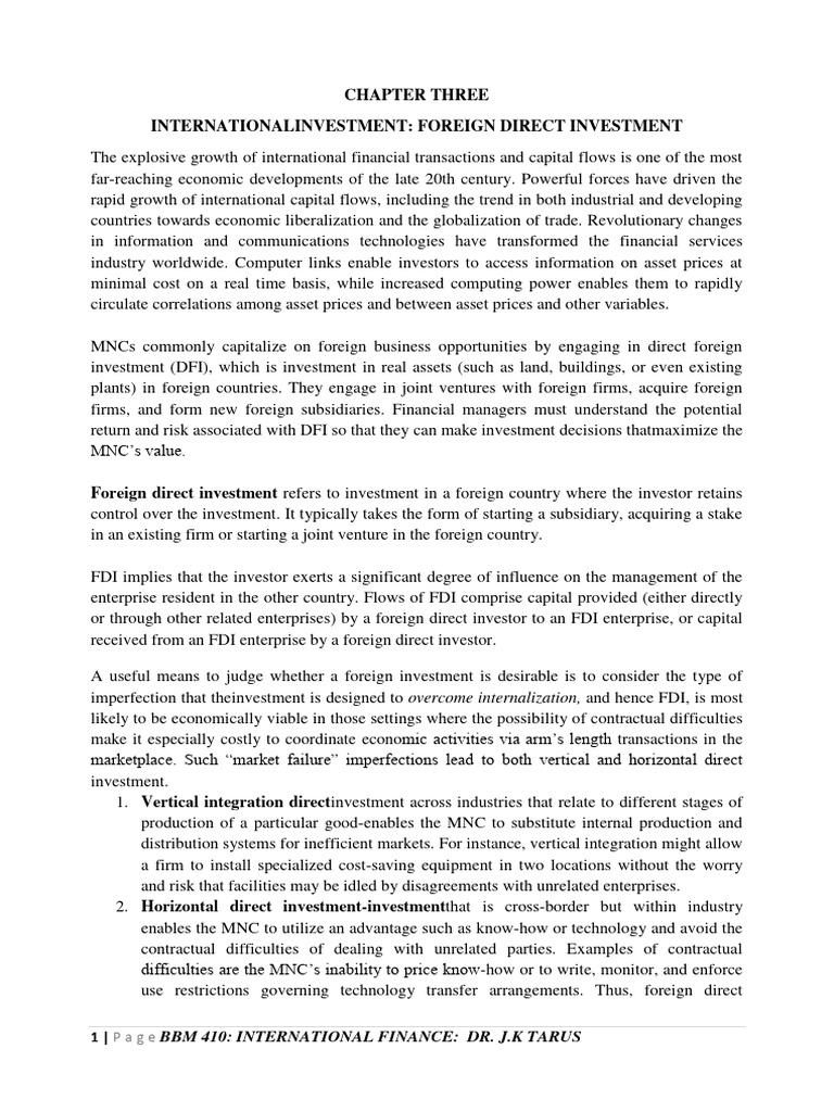 CHAPTER 3INTERNATIONAL INVESTMENTFOREIGN DIRECT INVESTMENT PDF