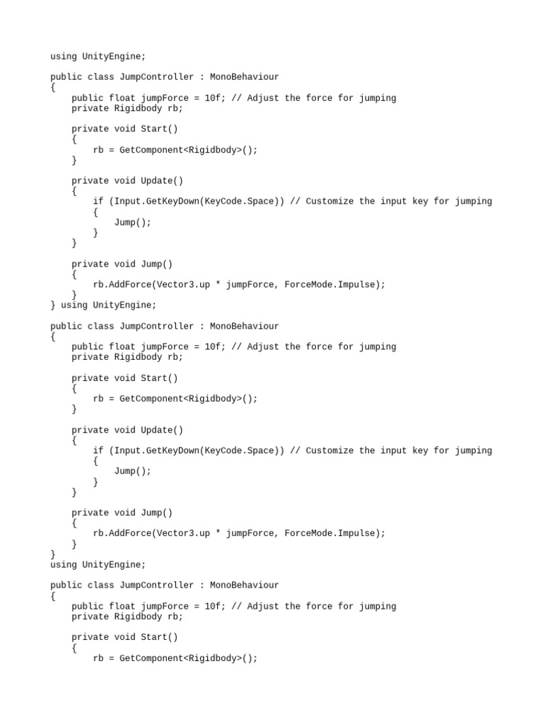 Unity Jump Script Guide | PDF | Computers