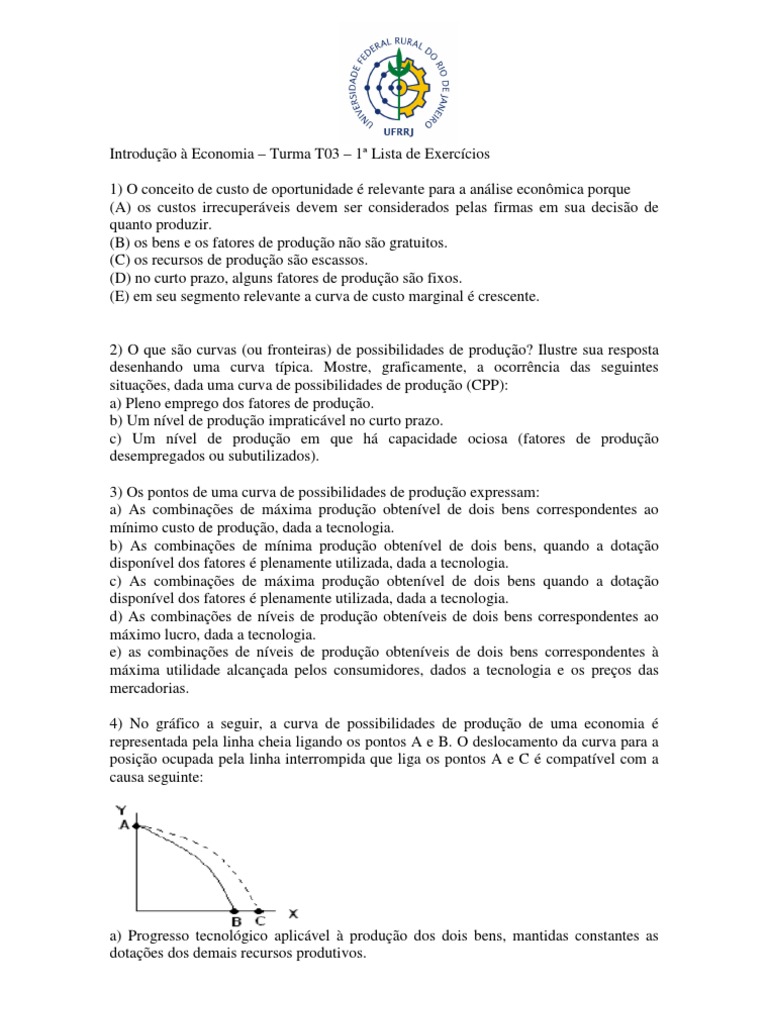 Lista de Exercícios de Economia T03 | PDF | Oferta e procura | Economia